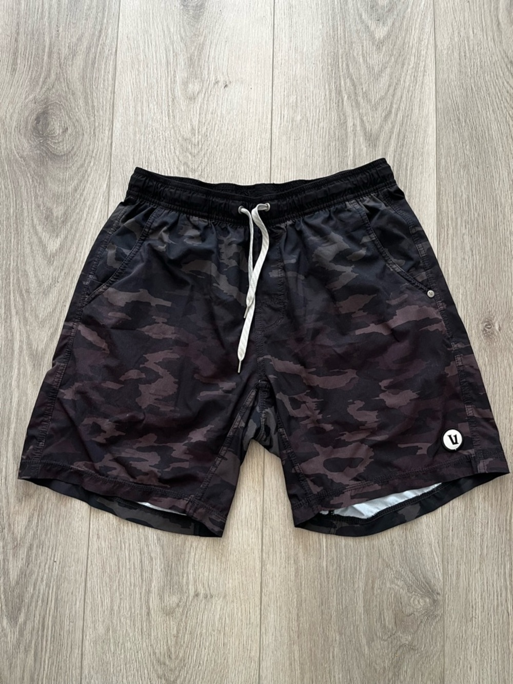 Vuori Black Charcoal Camo Athletic Shorts